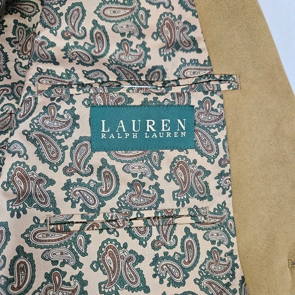 LAUREN RALPH LAUREN |  Mens 40R Faux Suede Blazer Tan Brown Paisley Lining Coat